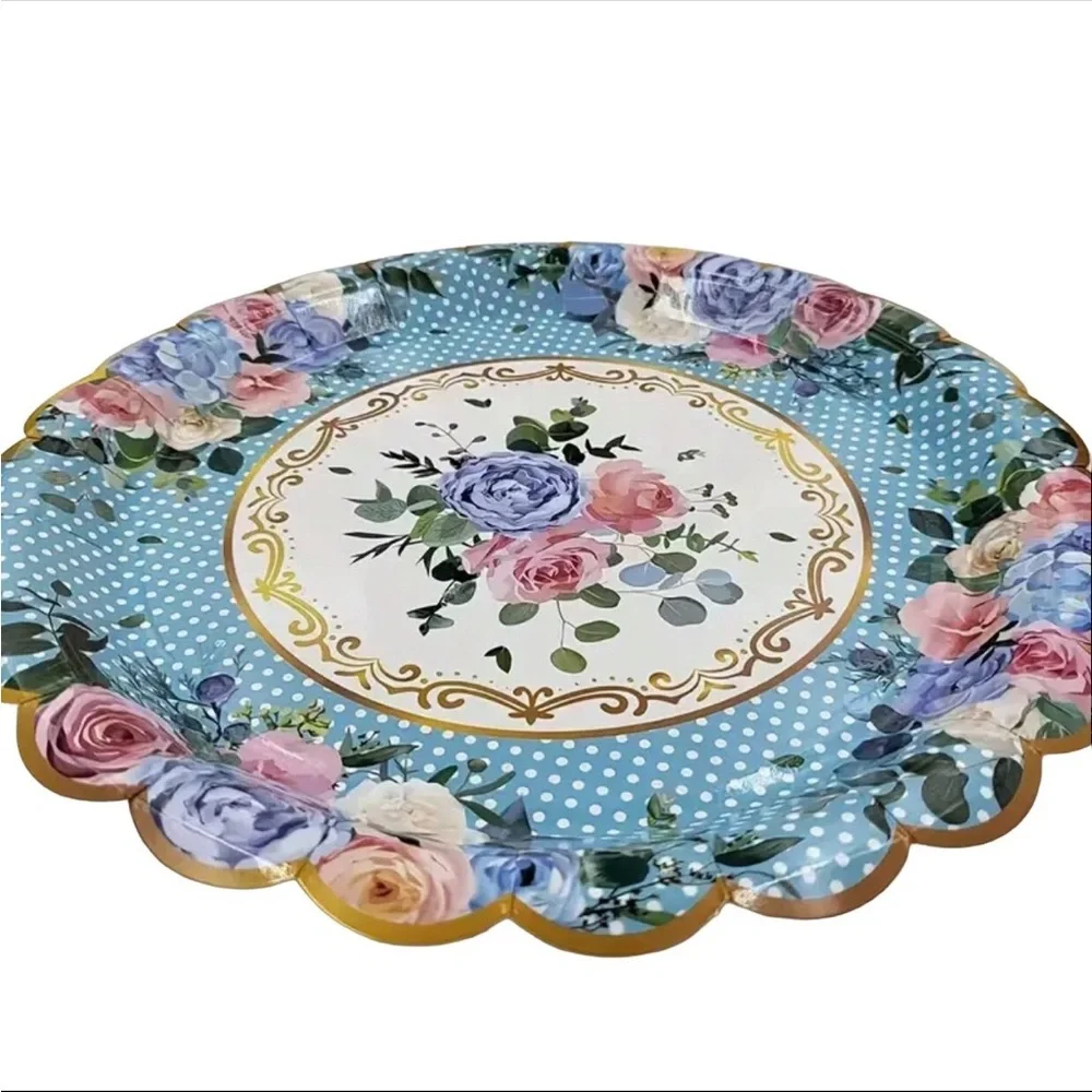 Victorian Floral Scalloped 9” Paper Plates, 10 ct